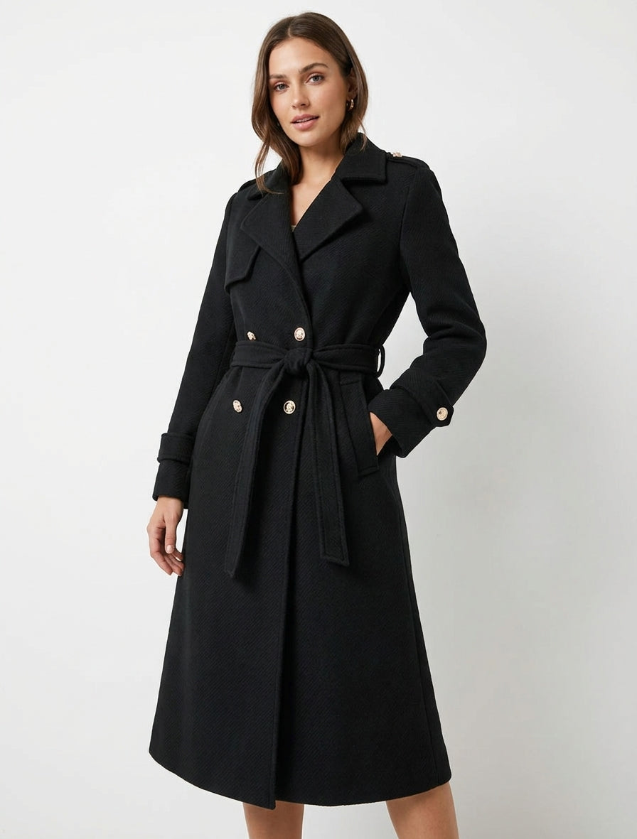 Manteau long à col cranté - Noir