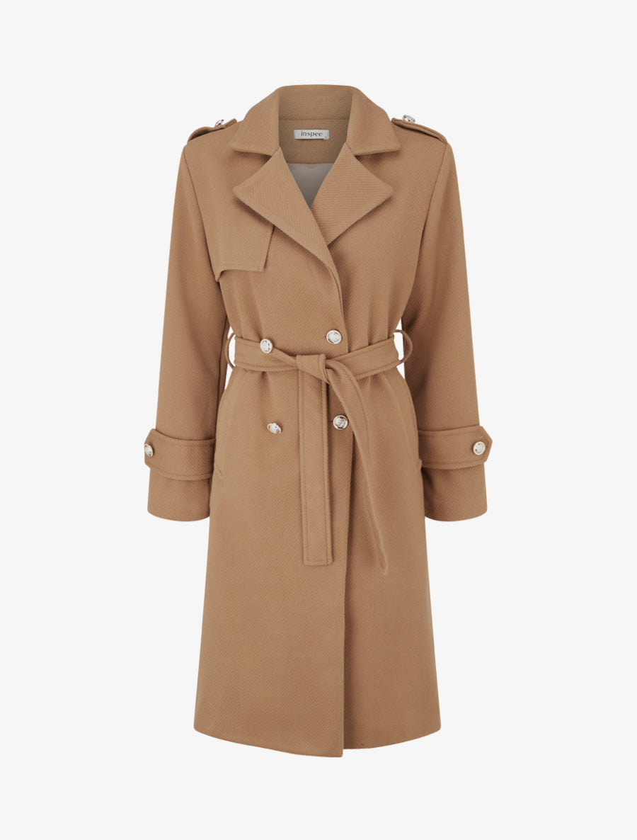 Manteau long à col cranté - Camel - 1