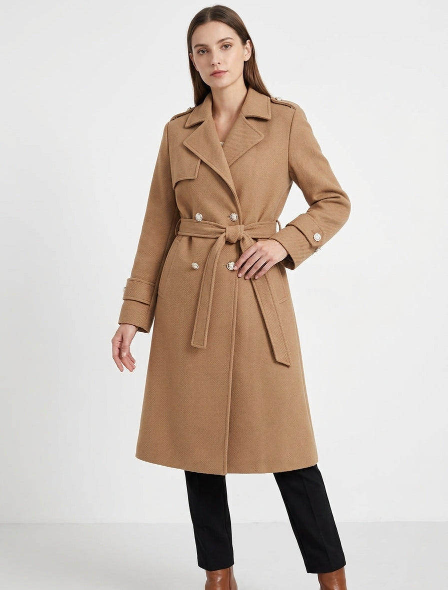 Manteau long à col cranté - Camel