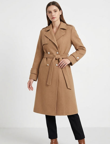 Manteau long à col cranté - Camel