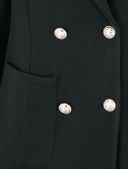 Manteau en laine mélangée à poches plaquées - Noir - 3