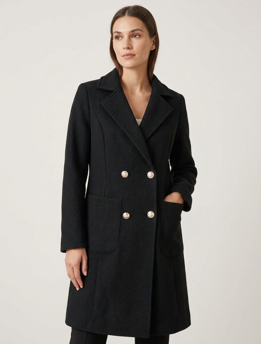 Manteau en laine mélangée à poches plaquées - Noir