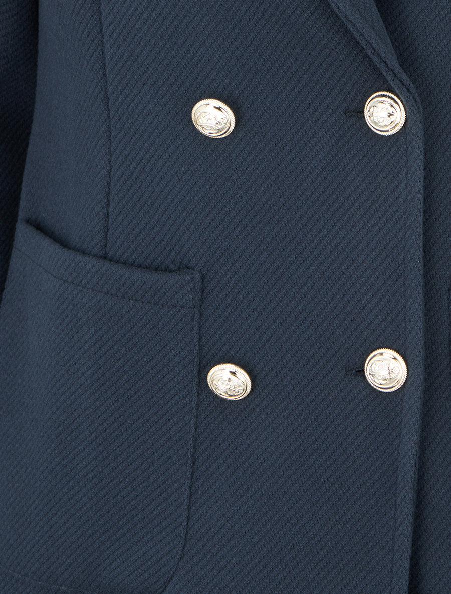 Manteau en laine mélangée à poches plaquées - Marine - 3