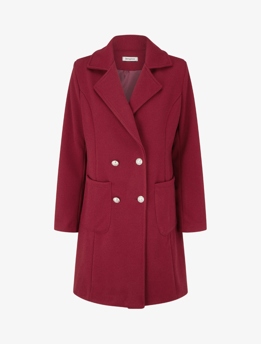Manteau en laine mélangée à poches plaquées - Bordeaux - 1