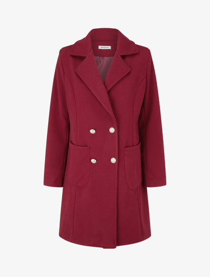 Manteau en laine mélangée à poches plaquées - Bordeaux - 1