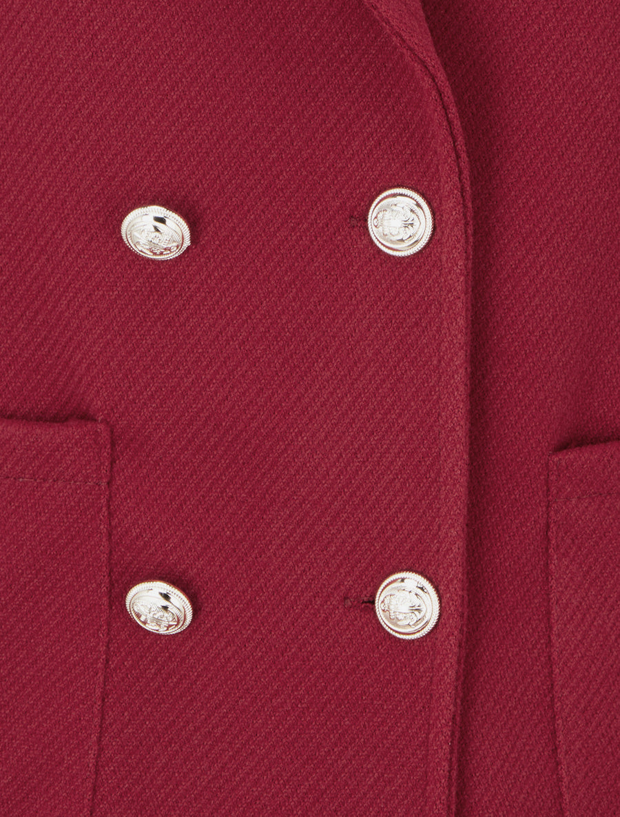 Manteau en laine mélangée à poches plaquées - Bordeaux - 3