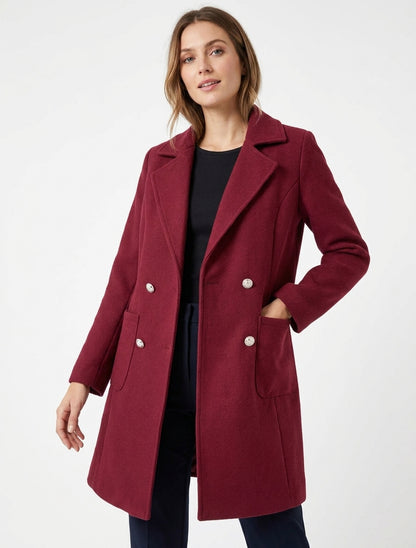 Manteau en laine mélangée à poches plaquées - Bordeaux