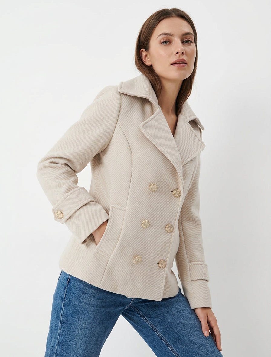 Rechte jas van wolmix - Beige