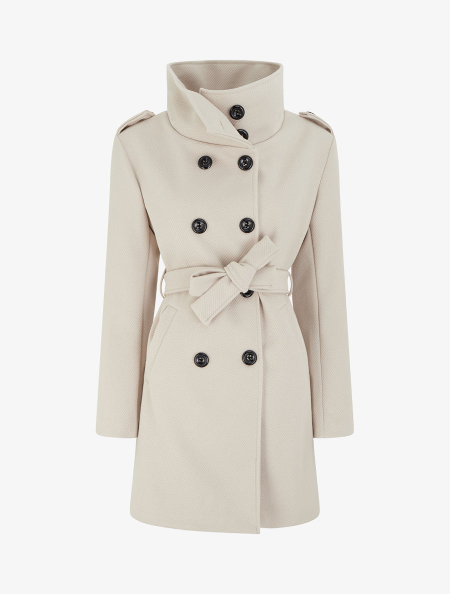 Manteau long à col montant - Beige - 1