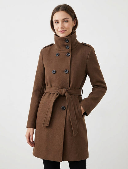 Manteau long à col montant - Marron