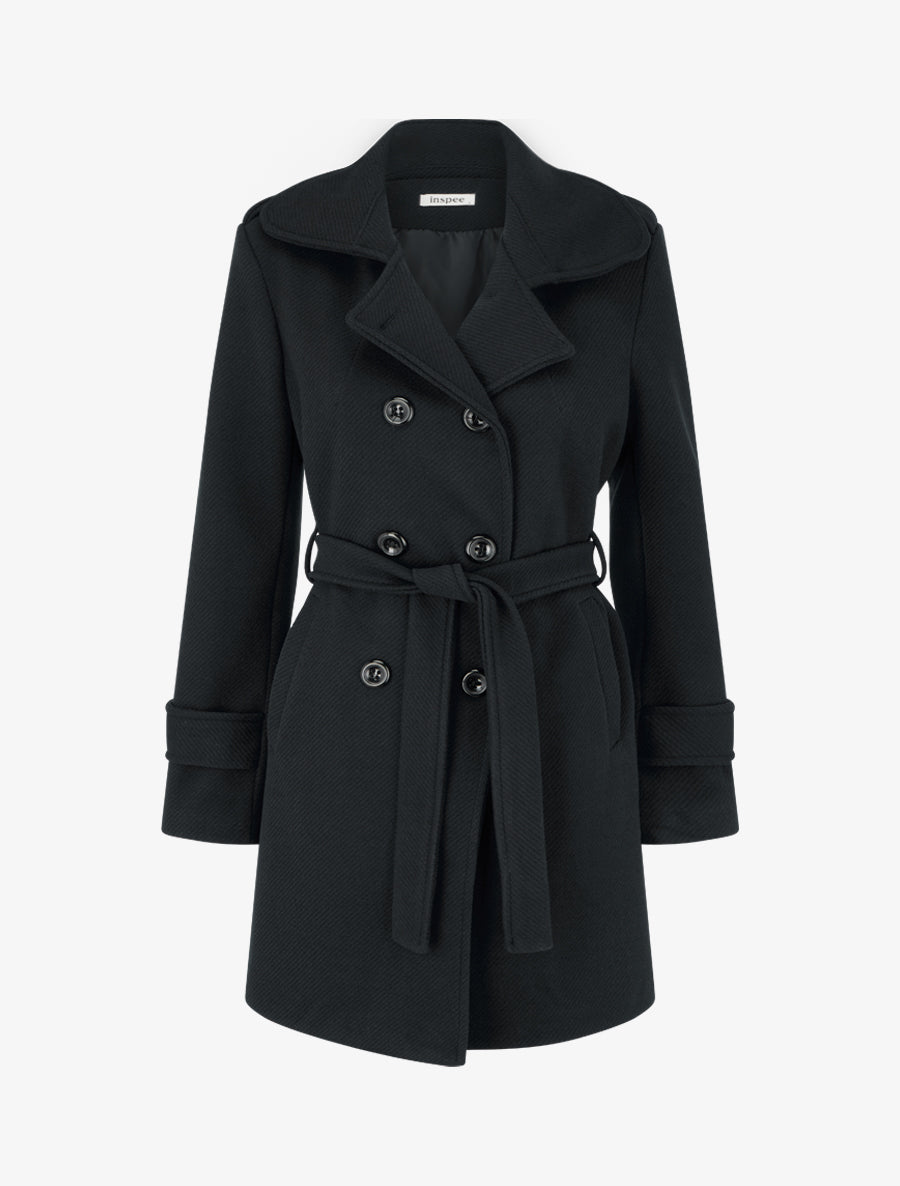 Manteau droit en laine mélangée - Noir - 1