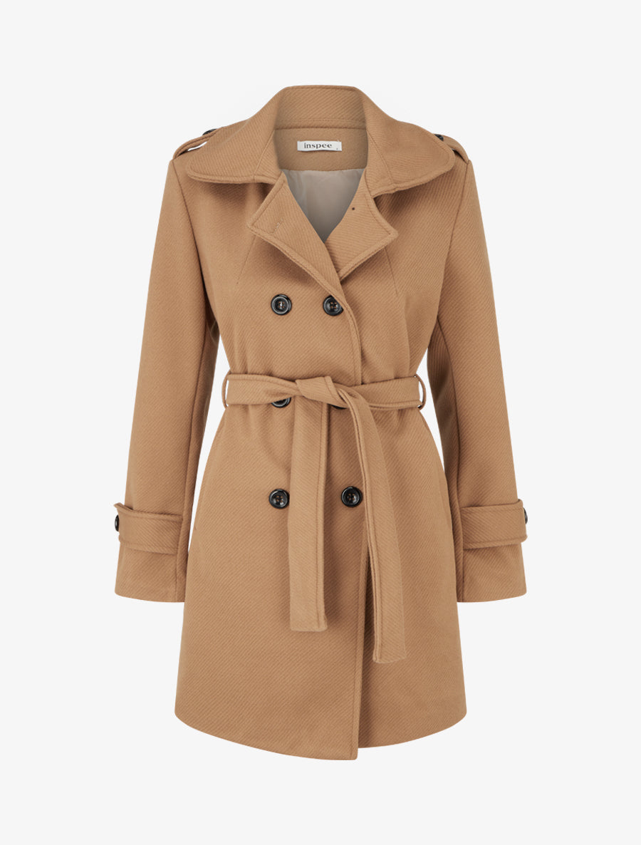 Manteau droit en laine mélangée - Camel - 1