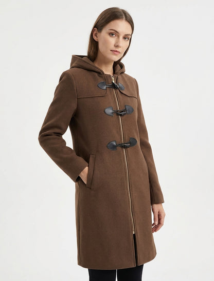 Effen duffelcoat met capuchon - Bruin