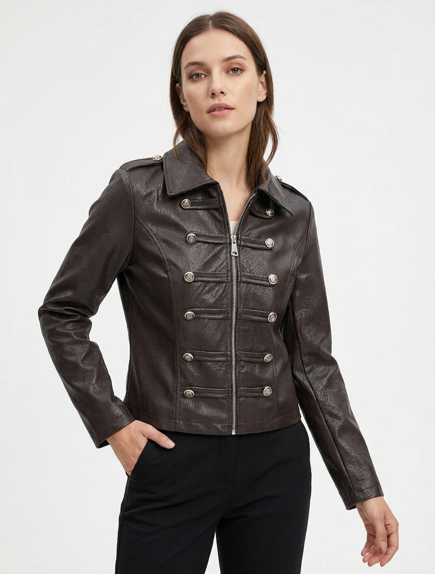 Veste simili style officier - Marron