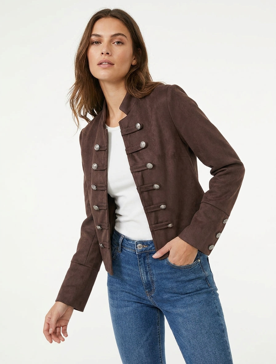 Veste suédine style officier - Marron