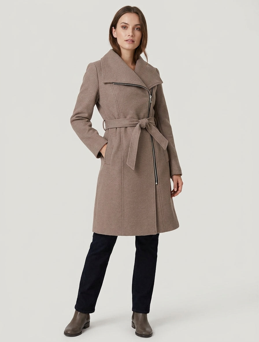 Manteau zippé col à revers - Taupe