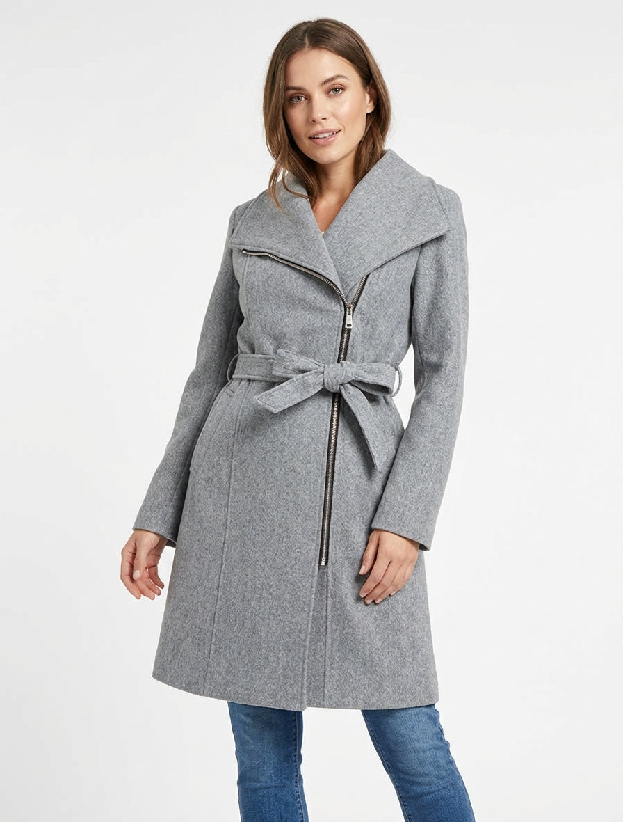 Manteau zippé col à revers - Gris clair