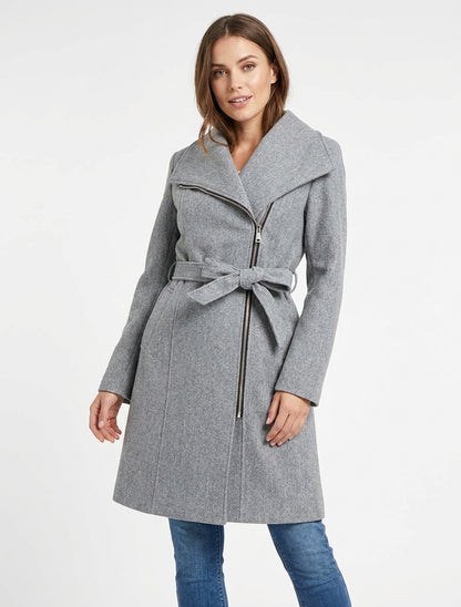 Manteau zippé col à revers - Gris clair