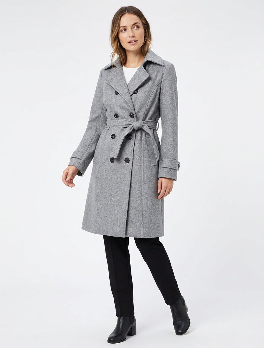 Manteau long croisé basique - Gris clair