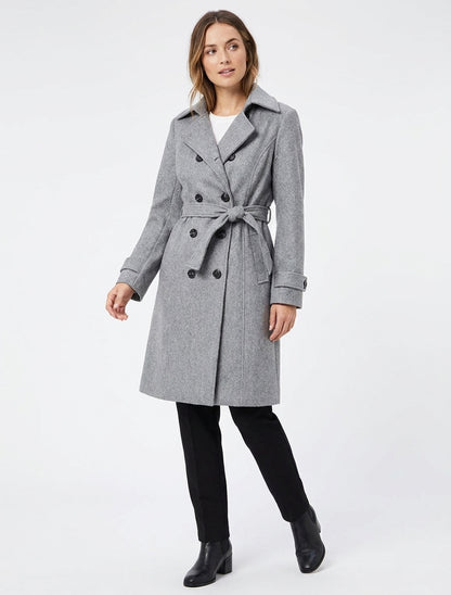 Manteau long croisé basique - Gris clair