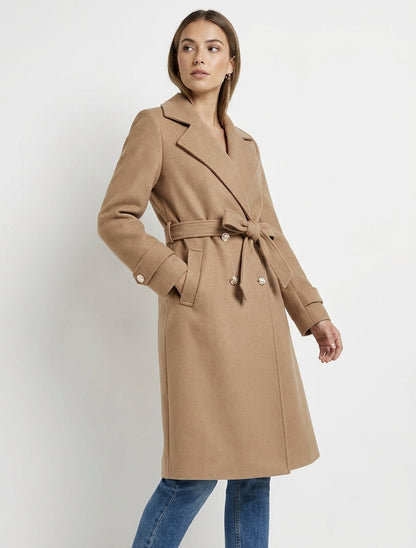Manteau droit à col cranté - Camel