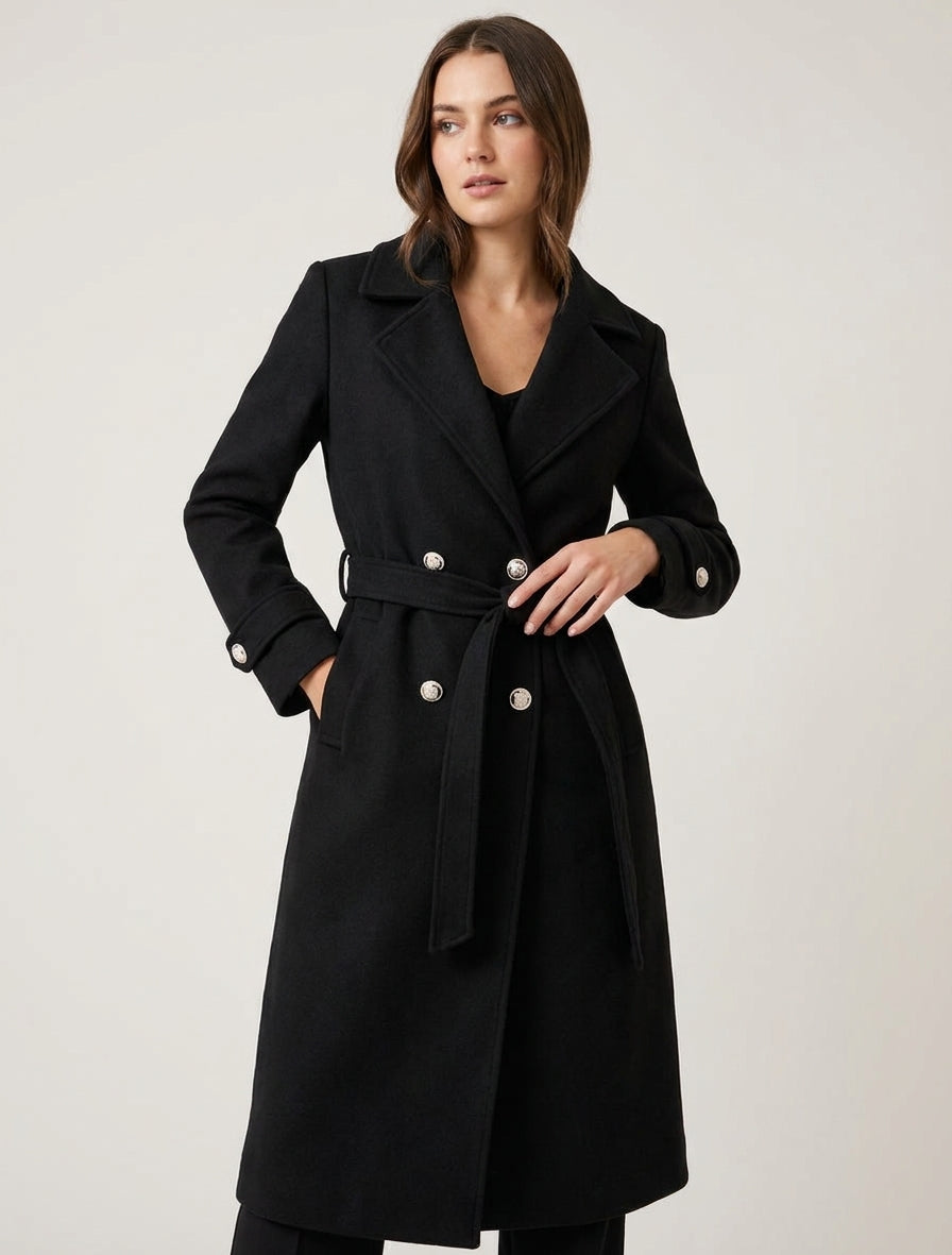 Manteau droit à col cranté - Noir