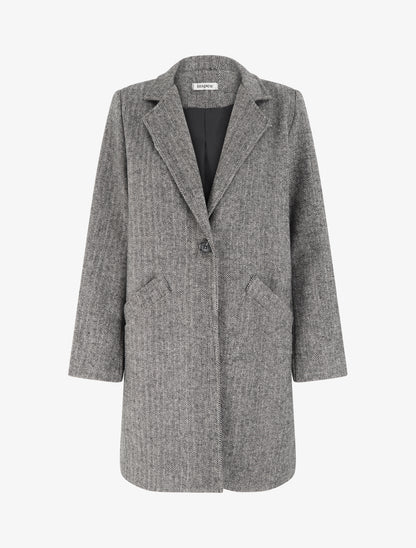 Manteau boutonné imprimé chevron - Noir - 1