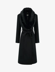 Manteau à col en fourrure synthétique amovible - Noir - 1