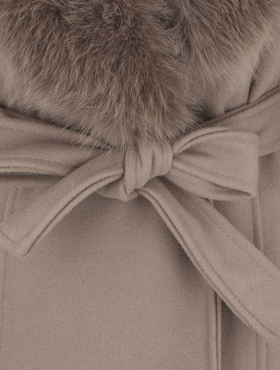 Manteau à col en fourrure synthétique amovible - Taupe - 3