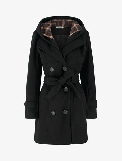 Manteau droit à capuche amovible - Noir - 1