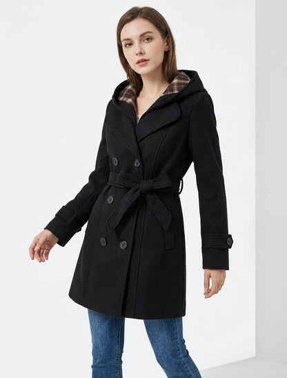 Manteau droit à capuche amovible - Noir