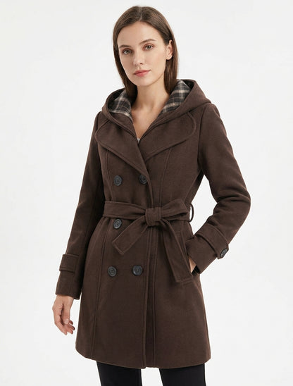 Manteau droit à capuche amovible - Marron