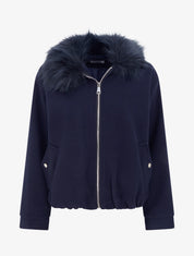 Veste style bomber col fourrure ton sur ton - Marine - 1