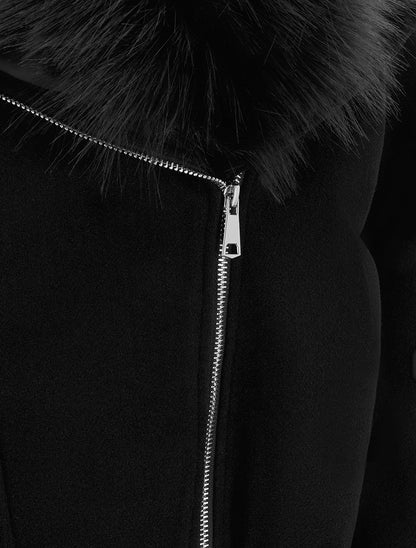 Perfecto à col en fourrure synthétique amovible - Noir - 3