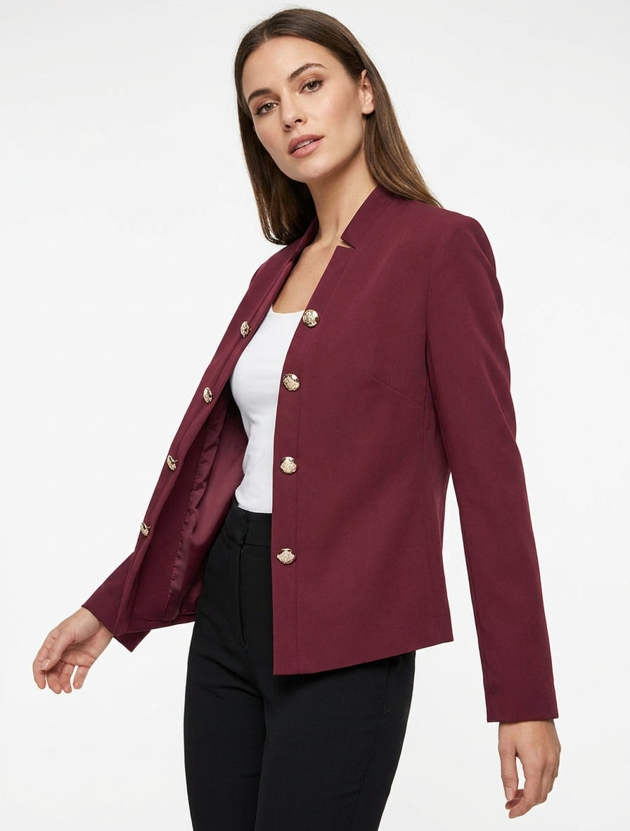 Veste droite ouverte style officier - Lie de vin
