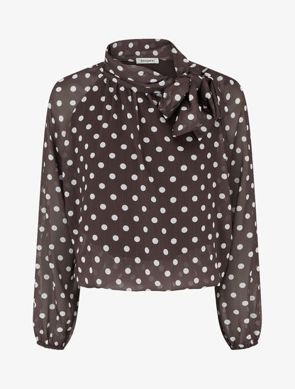 Blouse en voile imprimé à pois - Marron - 1
