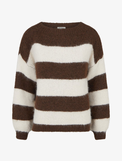 Pull en maille à rayures - Marron - 1