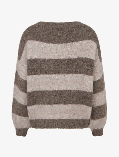 Pull en maille à rayures - Taupe - 2