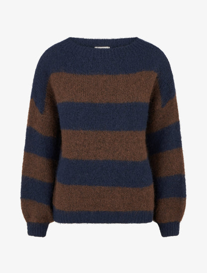 Pull en maille à rayures - Marine - 1