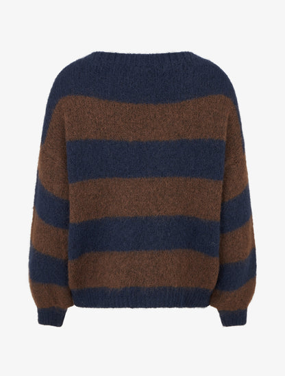 Pull en maille à rayures - Marine - 2