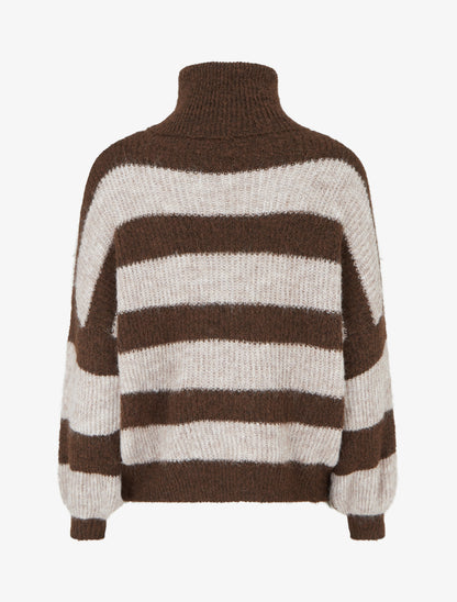 Pull rayé à col roulé - Marron/taupe - 2
