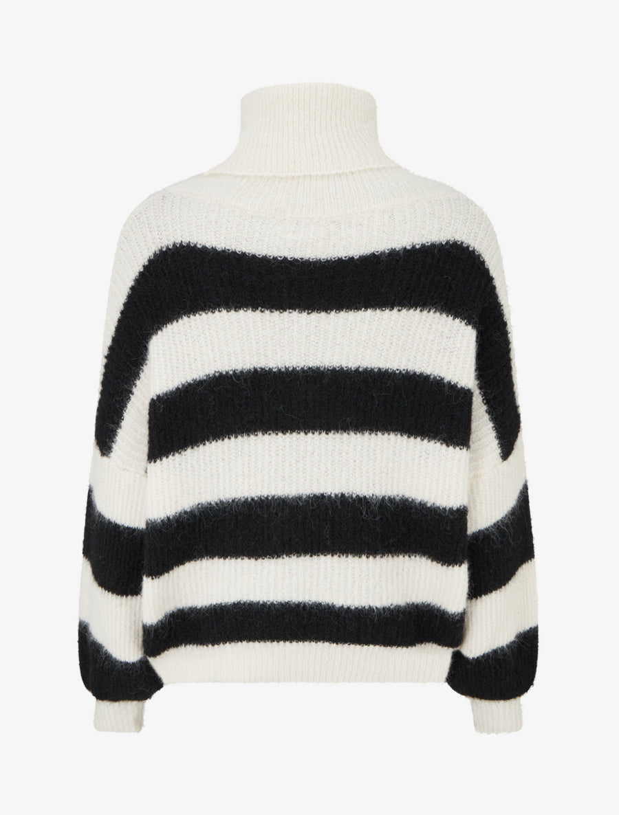 Pull rayé à col roulé - Crème/noir - 2