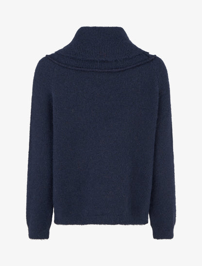 Pull en laine mélangée à col roulé - Marine - 2