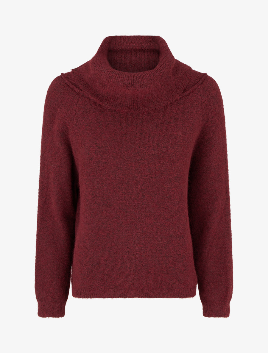 Pull en laine mélangée à col roulé - Bordeaux - 1