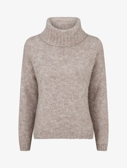 Pull uni en maille à col roulé - Taupe - 1