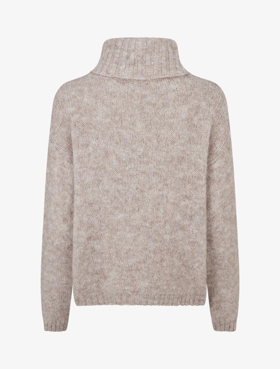 Pull uni en maille à col roulé - Taupe - 2
