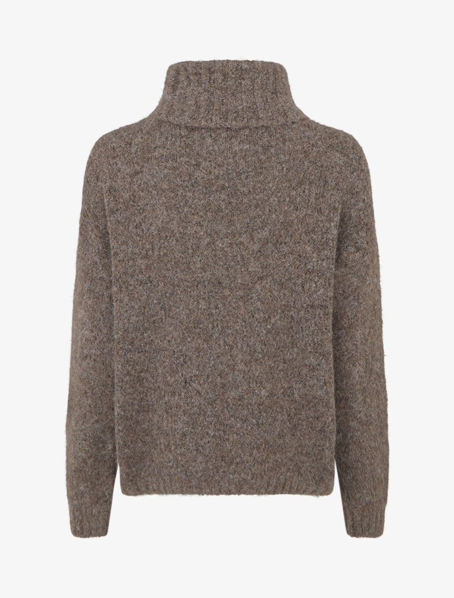 Pull uni en maille à col roulé - Marron clair - 2