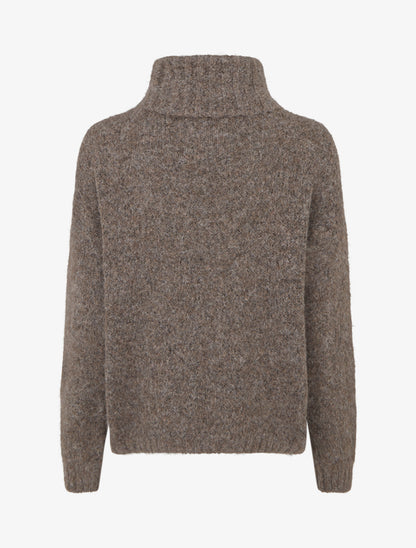Pull uni en maille à col roulé - Marron clair - 2