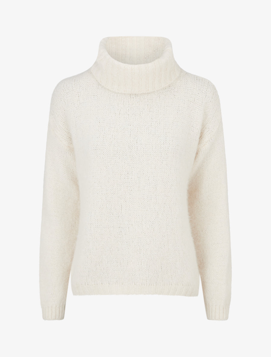 Pull uni en maille à col roulé - Écru - 1