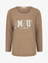 Pull uni floqué à col rond - Camel - 1